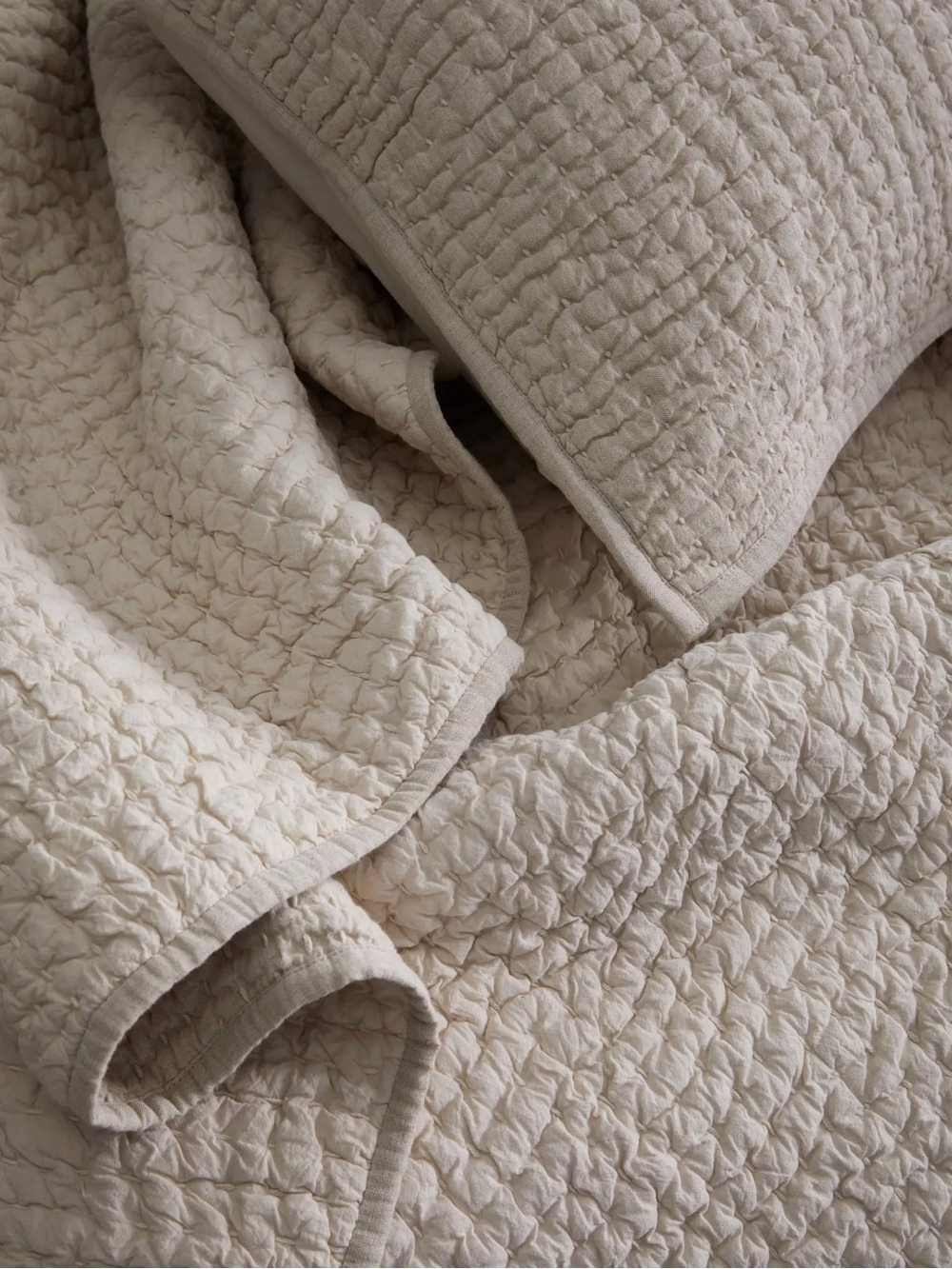 NWT KING Quince 3pc set w/shams European Linen Cotton Stitch Quilt Set $220